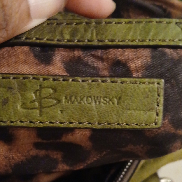 B. Makowsky Olive Green Leather Shoulder Bag – Luxe Distressed Finish | - Picture 2 of 7